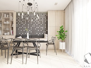 (Dąbrowa Górnicza) Dom jednorodzinny 15 - Duża beżowa biała jadalnia jako osobne pomieszczenie, styl nowoczesny - zdjęcie od BAGUA Pracownia Architektury Wnętrz