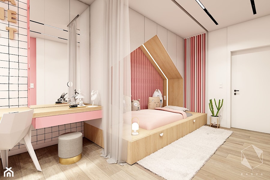 Rzeszów - D23 - Projekt domu jednorodzinnego 600 m2 - Duży beżowy pokój dziecka dla nastolatka dla dziewczynki, styl nowoczesny - zdjęcie od BAGUA Pracownia Architektury Wnętrz