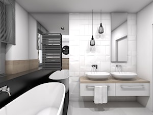 Projekt domu jednorodzinnego 3 - Średnia jako pokój kąpielowy z dwoma umywalkami łazienka z oknem, styl skandynawski - zdjęcie od BAGUA Pracownia Architektury Wnętrz
