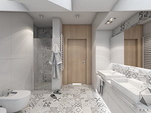 (Warszawa) Projekt domu jednorodzinnego 13 - Duża łazienka, styl skandynawski - zdjęcie od BAGUA Pracownia Architektury Wnętrz