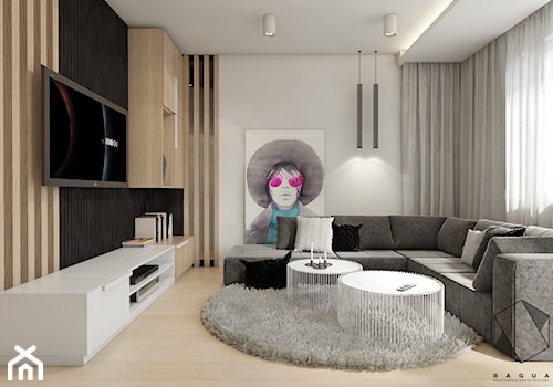 (Łódź) Projekt mieszkania 4 - Średni beżowy czarny salon, styl nowoczesny - zdjęcie od BAGUA Pracownia Architektury Wnętrz