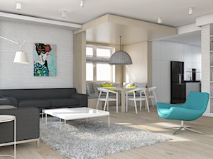 Projekt domu jednorodzinnego 6 - Średni biały salon z kuchnią z jadalnią, styl skandynawski - zdjęcie od BAGUA Pracownia Architektury Wnętrz