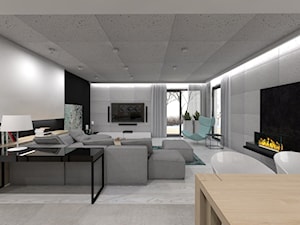 Projekt domu jednorodzinnego 3 - Duży biały czarny salon z jadalnią, styl nowoczesny - zdjęcie od BAGUA Pracownia Architektury Wnętrz