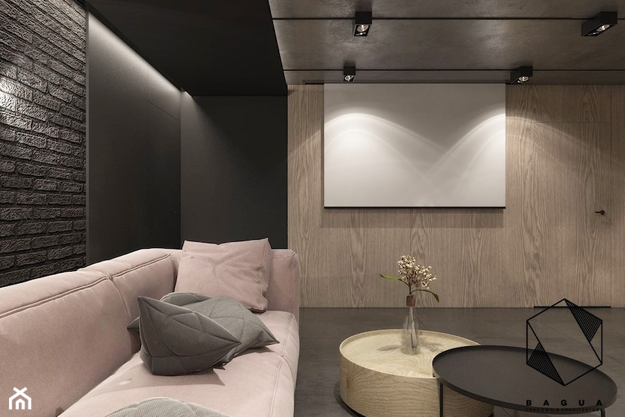 Projekt mieszkania 7 - Czarny salon, styl nowoczesny - zdjęcie od BAGUA Pracownia Architektury Wnętrz