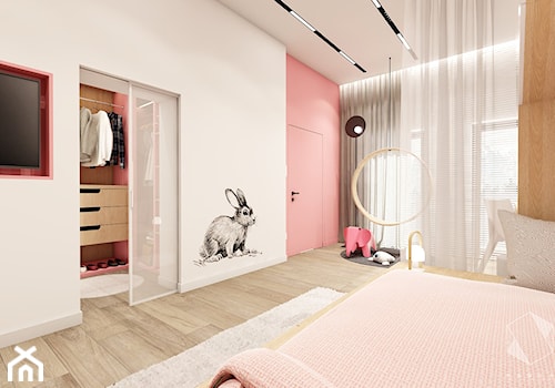Rzeszów - D23 - Projekt domu jednorodzinnego 600 m2 - Duży biały różowy pokój dziecka dla dziecka dla nastolatka dla dziewczynki, styl nowoczesny - zdjęcie od BAGUA Pracownia Architektury Wnętrz
