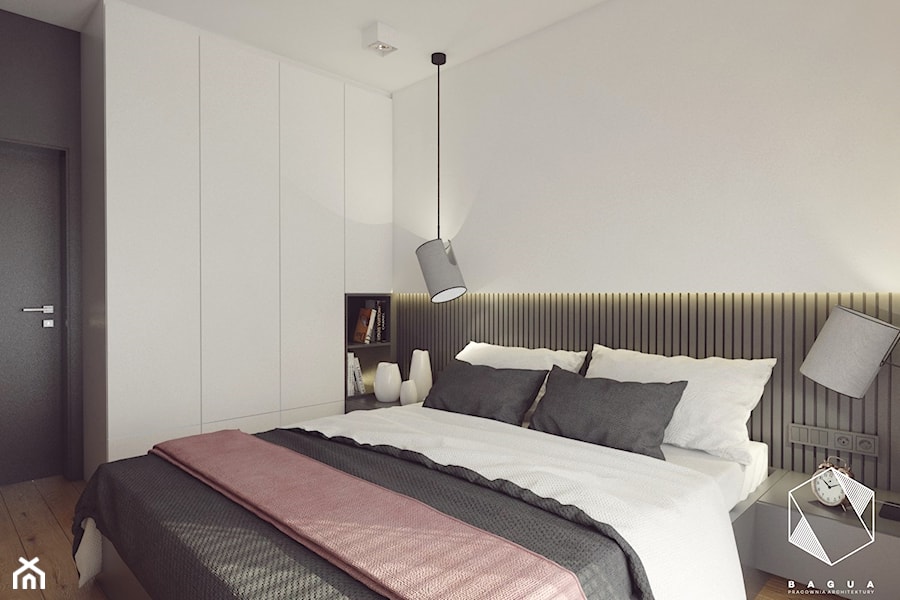 M11 - mieszkanie w Opolu - Mała biała czarna sypialnia, styl nowoczesny - zdjęcie od BAGUA Pracownia Architektury Wnętrz