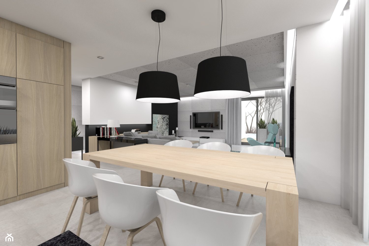 Projekt domu jednorodzinnego 3 - Średnia biała jadalnia w salonie, styl nowoczesny - zdjęcie od BAGUA Pracownia Architektury Wnętrz - Homebook