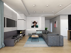 (Sochaczew) Projekt domu jednorodzinnego 8 - Średni biały szary salon z jadalnią, styl skandynawski - zdjęcie od BAGUA Pracownia Architektury Wnętrz