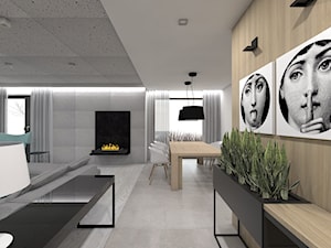 Projekt domu jednorodzinnego 3 - Duży biały szary salon z jadalnią, styl nowoczesny - zdjęcie od BAGUA Pracownia Architektury Wnętrz