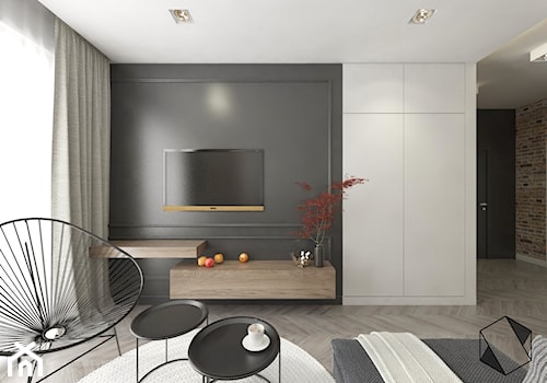 Mieszkanie 8 - Duży biały czarny salon, styl nowoczesny - zdjęcie od BAGUA Pracownia Architektury Wnętrz