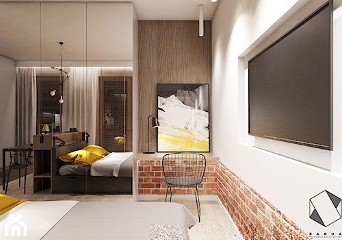 Mieszkanie 9 - Średnia biała z biurkiem sypialnia z balkonem / tarasem, styl nowoczesny - zdjęcie od BAGUA Pracownia Architektury Wnętrz