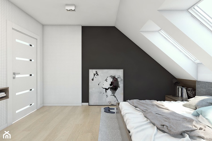 (Sochaczew) Projekt domu jednorodzinnego 8 - Średnia sypialnia na poddaszu, styl nowoczesny - zdjęcie od BAGUA Pracownia Architektury Wnętrz