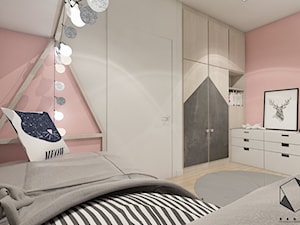 (Łódź) Projekt mieszkania 4 - Średni różowy szary pokój dziecka dla dziecka dla nastolatka dla dziew ... - zdjęcie od BAGUA Pracownia Architektury Wnętrz