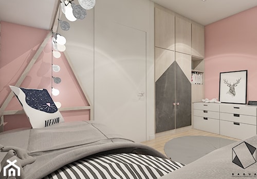 (Łódź) Projekt mieszkania 4 - Średni różowy szary pokój dziecka dla dziecka dla nastolatka dla dziewczynki, styl skandynawski - zdjęcie od BAGUA Pracownia Architektury Wnętrz