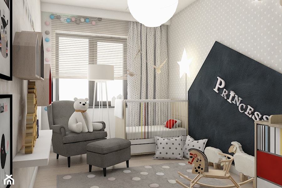 Pokoje dziecięce - Średni szary pokój dziecka dla dziecka dla dziewczynki, styl skandynawski - zdjęcie od BAGUA Pracownia Architektury Wnętrz