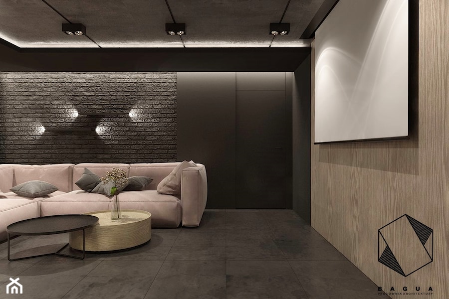 Projekt mieszkania 7 - Średni czarny salon, styl nowoczesny - zdjęcie od BAGUA Pracownia Architektury Wnętrz