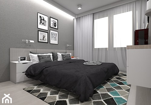 (Tarnowskie Góry) Projekt domu jednorodzinnego 1 - Średnia biała szara sypialnia, styl skandynawski - zdjęcie od BAGUA Pracownia Architektury Wnętrz