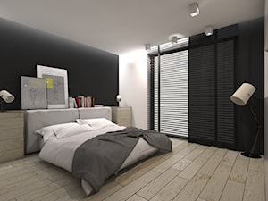 Projekt domu jednorodzinnego 5 - Średnia biała czarna sypialnia z balkonem / tarasem, styl nowoczes ... - zdjęcie od BAGUA Pracownia Architektury Wnętrz