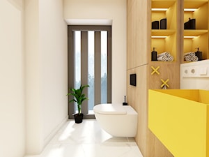 Rzeszów - D23 - Projekt domu jednorodzinnego 600 m2 - Średnia z lustrem z marmurową podłogą z punktowym oświetleniem łazienka z oknem, styl nowoczesny - zdjęcie od BAGUA Pracownia Architektury Wnętrz