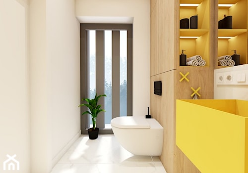 Rzeszów - D23 - Projekt domu jednorodzinnego 600 m2 - Średnia z lustrem z marmurową podłogą z punktowym oświetleniem łazienka z oknem, styl nowoczesny - zdjęcie od BAGUA Pracownia Architektury Wnętrz