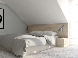 Projekt domu jednorodzinnego 6 - Średnia biała zielona sypialnia na poddaszu z balkonem / tarasem, styl skandynawski - zdjęcie od BAGUA Pracownia Architektury Wnętrz
