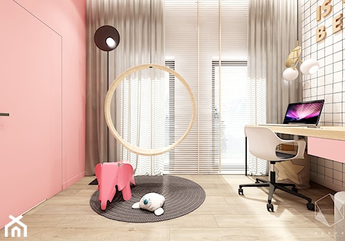 Rzeszów - D23 - Projekt domu jednorodzinnego 600 m2 - Średni różowy szary pokój dziecka dla dziecka dla nastolatka dla dziewczynki, styl nowoczesny - zdjęcie od BAGUA Pracownia Architektury Wnętrz