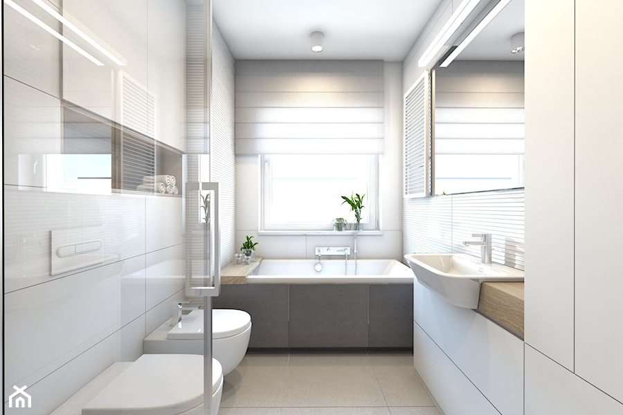 (Pruszków) Projekt mieszkania 3 - Mała łazienka z oknem, styl nowoczesny - zdjęcie od BAGUA Pracownia Architektury Wnętrz