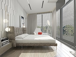 Rzeszów - D23 - Projekt domu jednorodzinnego 600 m2 - Średnia biała sypialnia, styl nowoczesny - zdjęcie od BAGUA Pracownia Architektury Wnętrz