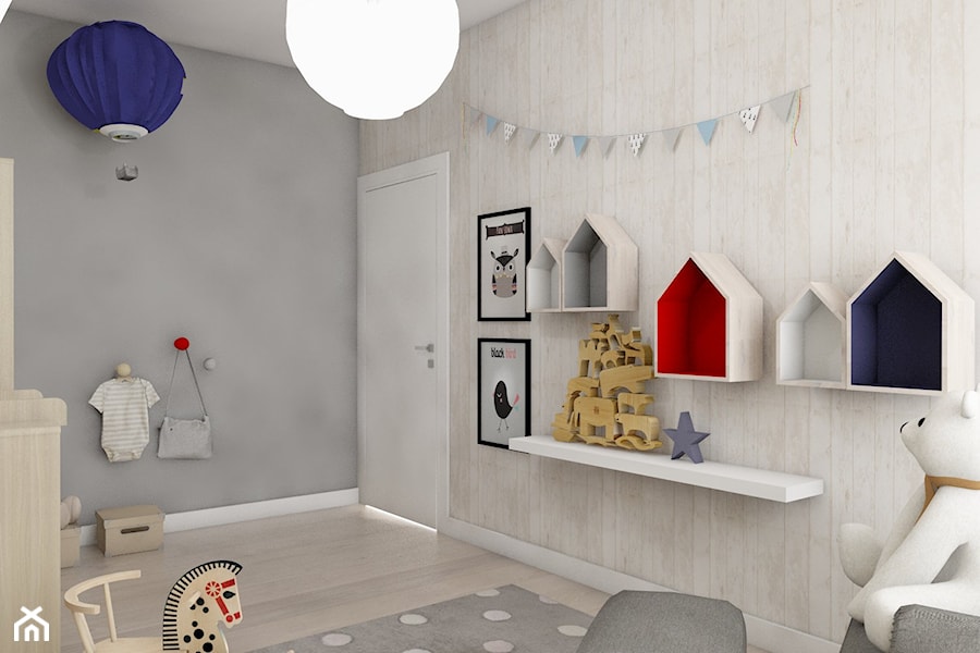 Pokoje dziecięce - Średni beżowy szary pokój dziecka dla dziecka dla chłopca dla dziewczynki, styl skandynawski - zdjęcie od BAGUA Pracownia Architektury Wnętrz