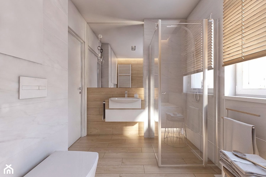 (Tarnowskie Góry) Projekt domu jednorodzinnego 10 - Średnia łazienka z oknem, styl skandynawski - zdjęcie od BAGUA Pracownia Architektury Wnętrz