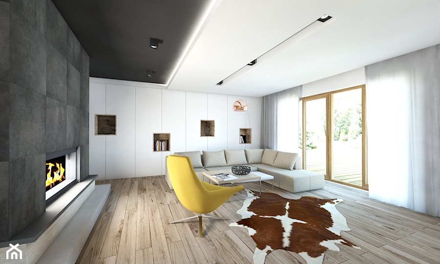 (Będzin) Projekt domu jednorodzinnego 4 - Średni biały salon, styl nowoczesny - zdjęcie od BAGUA Pracownia Architektury Wnętrz