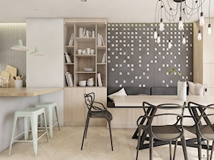 (Dąbrowa Górnicza) Dom jednorodzinny 15 - Duża biała szara jadalnia w salonie, styl nowoczesny - zdjęcie od BAGUA Pracownia Architektury Wnętrz