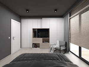 Projekt domu jednorodzinnego 3 - Średnia szara sypialnia z balkonem / tarasem, styl nowoczesny - zdjęcie od BAGUA Pracownia Architektury Wnętrz