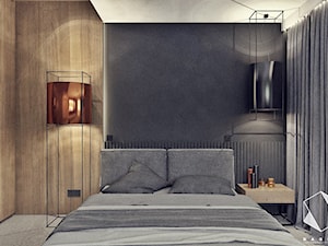 M12 - mieszkanie w Dąbrowie Górniczej - Średnia beżowa szara sypialnia, styl nowoczesny - zdjęcie od BAGUA Pracownia Architektury Wnętrz