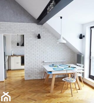 Wnętrze skandynawsko-industrialne - Średnia biała szara jadalnia w kuchni, styl industrialny - zdjęcie od Amicus Design