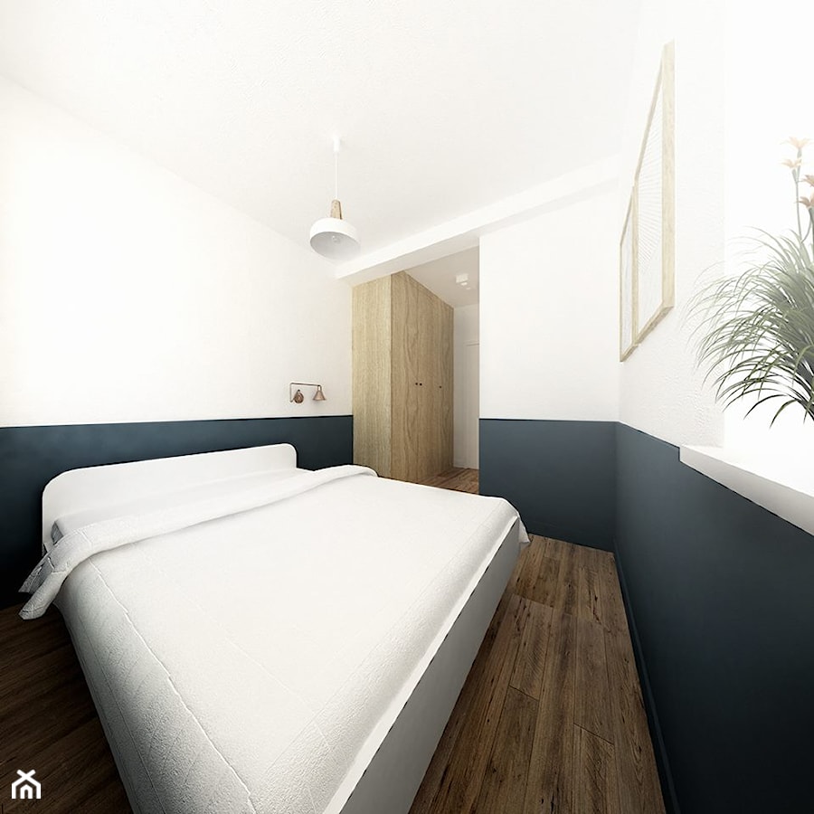 Skandynawia w męskim wydaniu - Średnia biała czarna sypialnia, styl minimalistyczny - zdjęcie od Amicus Design