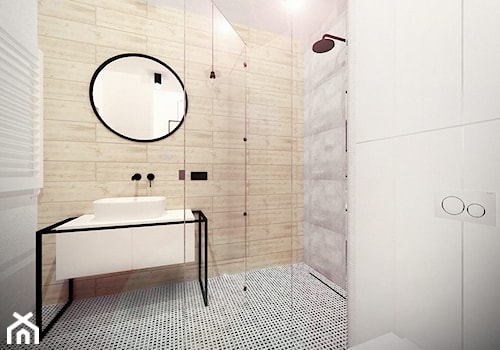 Skandynawia w męskim wydaniu - Średnia na poddaszu z lustrem łazienka, styl skandynawski - zdjęcie od Amicus Design