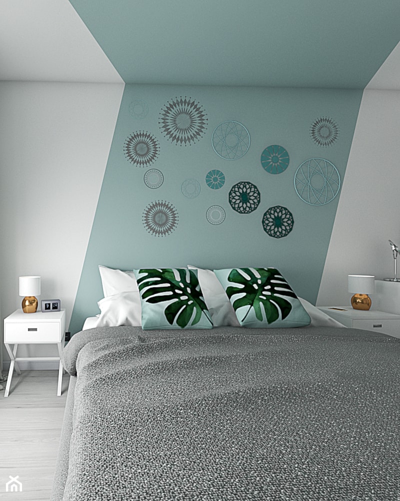 Sypialnia asymetrycznie pomalowana. - zdjęcie od STUDiO K projektowanie wnętrz