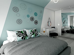 Sypialnia asymetrycznie pomalowana. - zdjęcie od STUDiO K projektowanie wnętrz