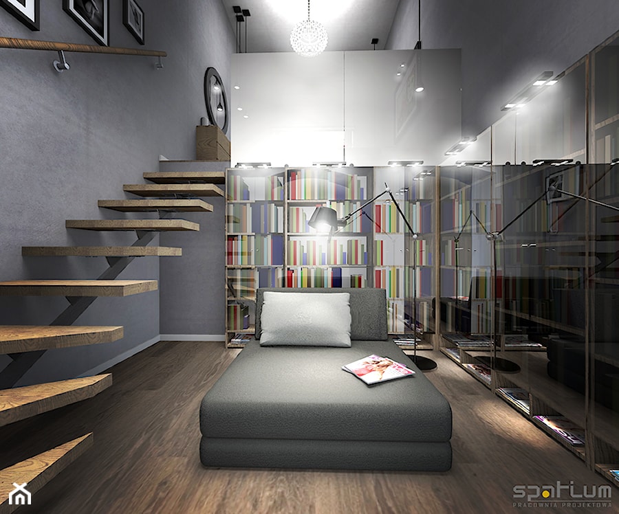 Loft - Mała szara sypialnia, styl nowoczesny - zdjęcie od Kamila Robakiewicz - architekt