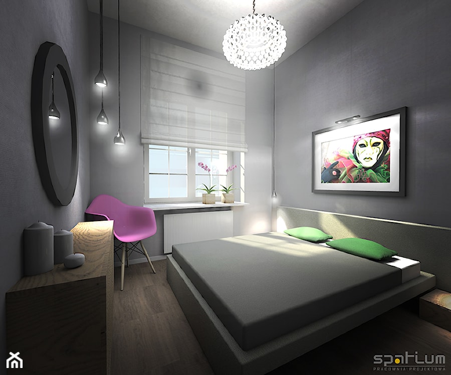 Loft - Mała biała szara sypialnia, styl nowoczesny - zdjęcie od Kamila Robakiewicz - architekt