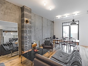 Mieszkanie Warszawa - Mały biały szary salon z jadalnią, styl industrialny - zdjęcie od Fotelstudio-Krzysiek Kulesza