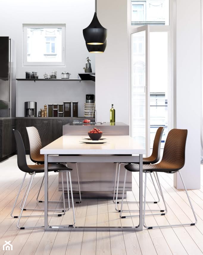 Mały biały salon z jadalnią, styl skandynawski - zdjęcie od HomeDecor