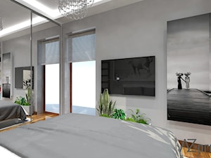 Apartament Mokotów - Mała szara sypialnia z balkonem / tarasem, styl nowoczesny - zdjęcie od AZ projekty