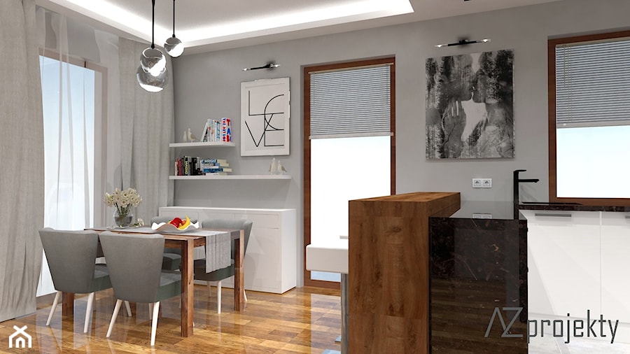 Apartament Mokotów - Mała szara jadalnia w kuchni, styl nowoczesny - zdjęcie od AZ projekty