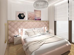 APARTAMENT WILANÓW - Mała beżowa sypialnia, styl glamour - zdjęcie od kingawilkdesign
