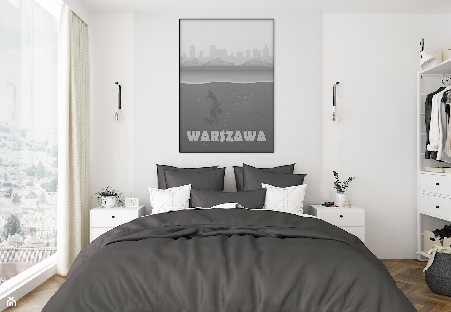 Sypialnia i plakat Warszawa - zdjęcie od Hunny Badger Plakaty - Homebook