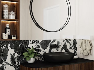 Mała łazienka z wanną z oknem styl nowoczesny minimalistyczny beżowa