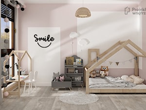 Pokój dla dziewczynki mały pokój dziecka styl skandynawski strefa zabaw dla dziecka spania nauki z biurkiem różowy szary PROJEKT: WNĘTRZE projektwnetrze.com.pl - zdjęcie od PROJEKT: WNĘTRZE