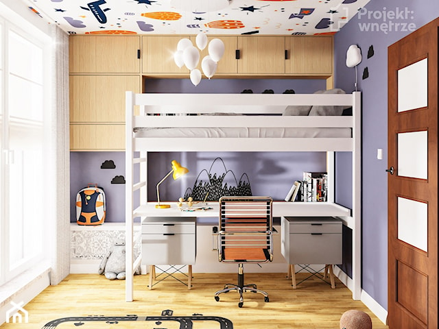 Pokój dla chłopca mały pokój dziecka łóżko piętrowe z biurkiem styl skandynawski